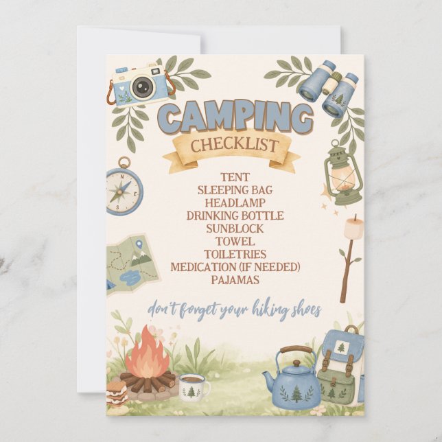 Invitación Lista de verificación de camping (Anverso)