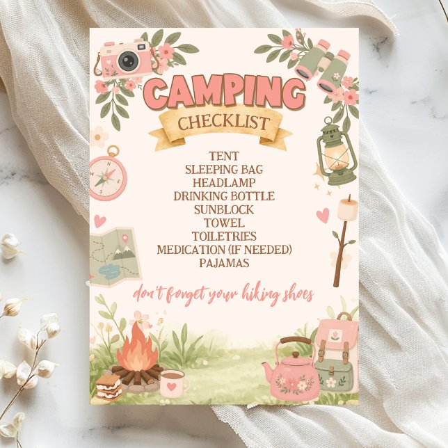 Invitación Lista de verificación de camping rosa boho (Subido por el creador)