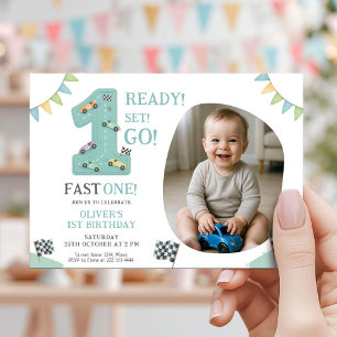 Invitación Listo, Configurado, Vamos Primer Cumpleaños