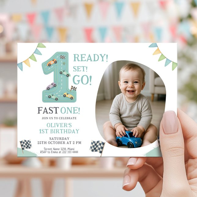Invitación Listo, Configurado, Vamos Primer Cumpleaños (Subido por el creador)