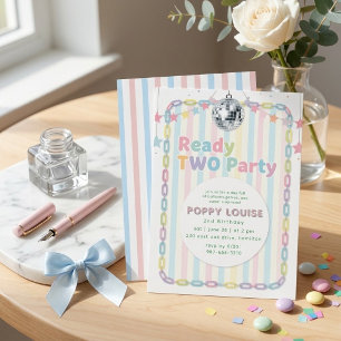 Invitación Listo DOS Fiesta Pastel Disco 2do Cumpleaños