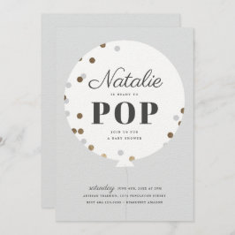 Invitación Listo para abrir una ducha de bebé gris con globo 