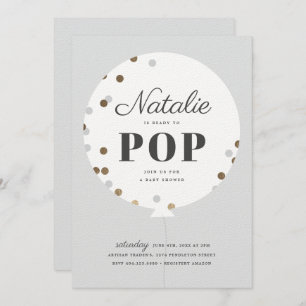 Invitación Listo para abrir una ducha de bebé gris con globo