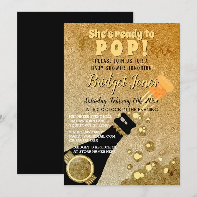 Invitación Listo para comprar champagne Glamorous Gold Baby S (Anverso / Reverso)