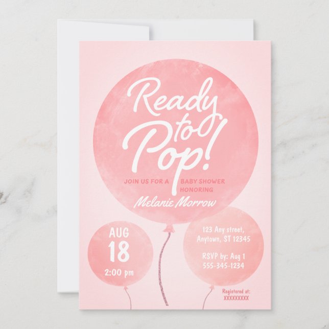 Invitación Listo para crear Baby Shower rosa para globos (Anverso)