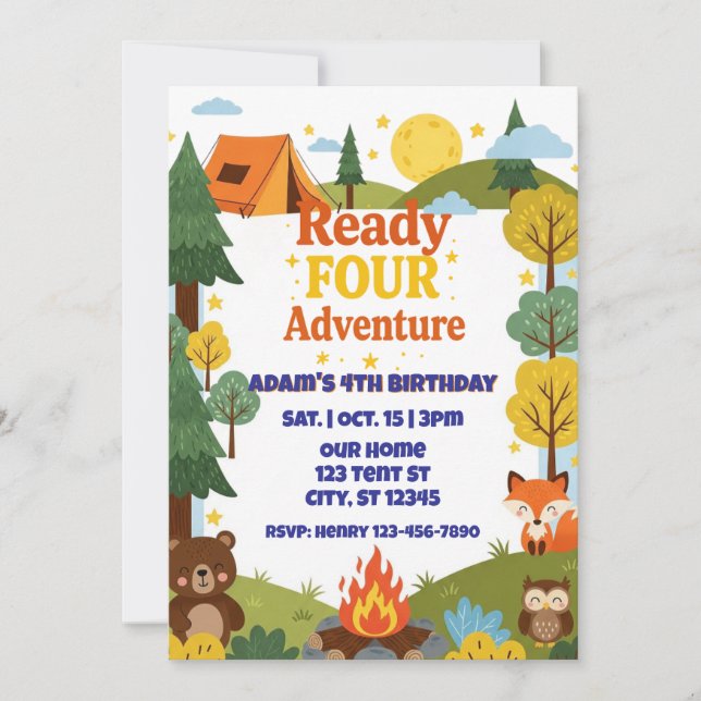 Invitación Listo para CUATRO Aventuras, 4º Cumpleaños (Anverso)