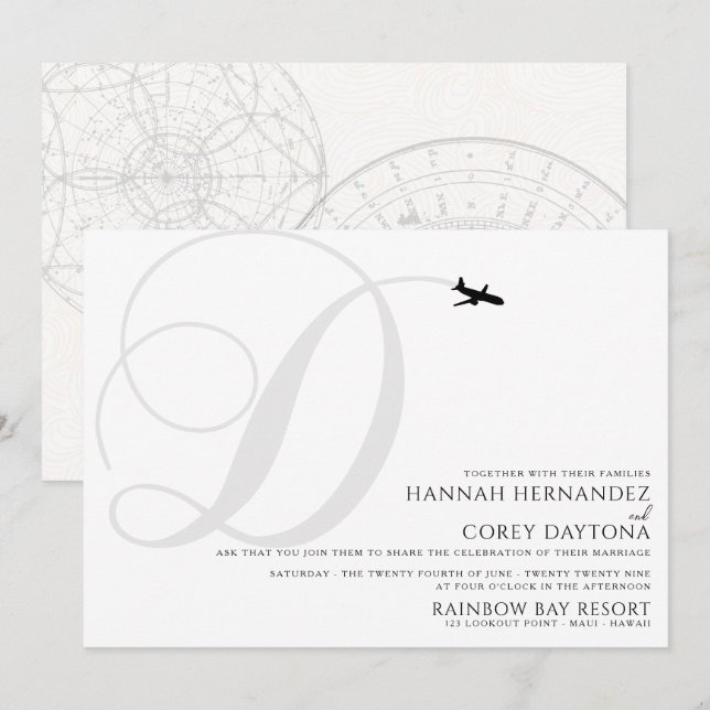 Invitación Listo para despegar Boda inicial D (Anverso / Reverso)