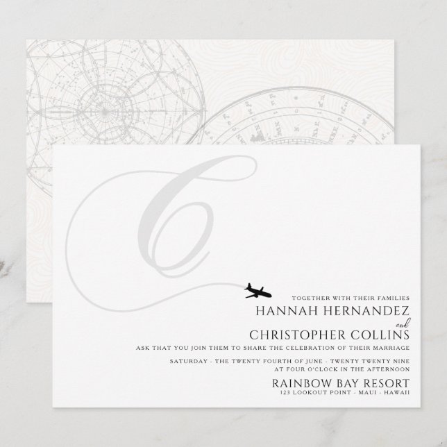 Invitación Listo para despegar C Boda inicial (Anverso / Reverso)