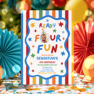 Invitación Listo para divertido niño cumpleaños 4 colorido fi