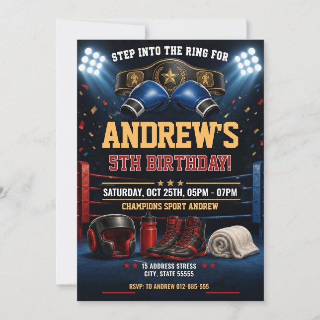 Invitación Listo para el cumpleaños de boxeo personal (Anverso)