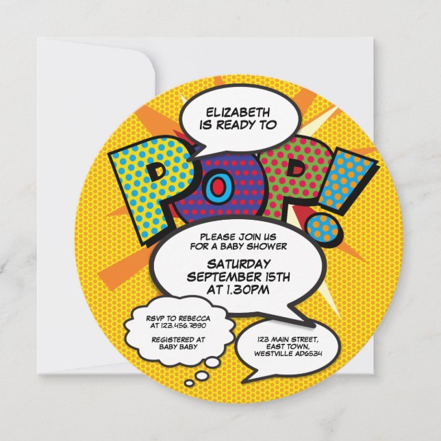 Invitación Listo para estallar Fiesta de Bebé Moderna Diverti (Anverso)