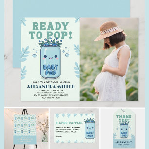 Invitación Listo para estallar Foto de Baby Shower Azul Kawai