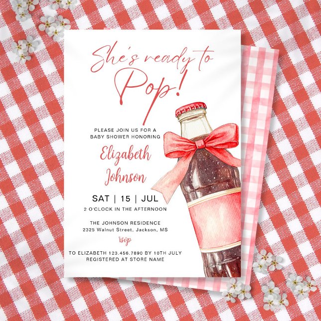 Invitación Listo para explotar botella de soda con lazo rojo  (Ready To Pop Soda Bottle Red Bow Baby Shower Invitation)
