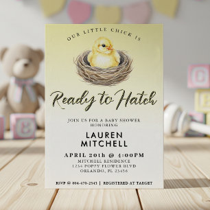 Invitación Listo para incubar Baby Shower de pollo amarillo d