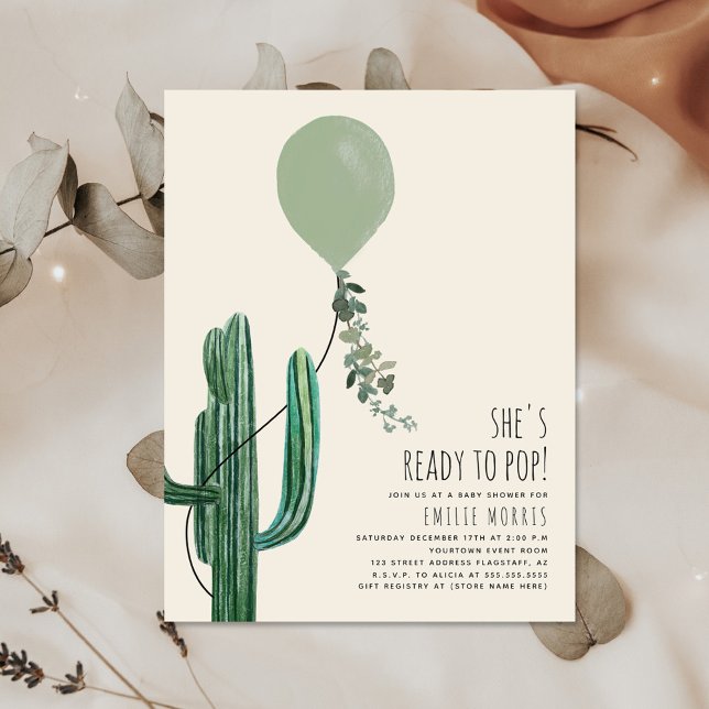 Invitación Listo para mostrar Cactus Green Baby Shower (Subido por el creador)