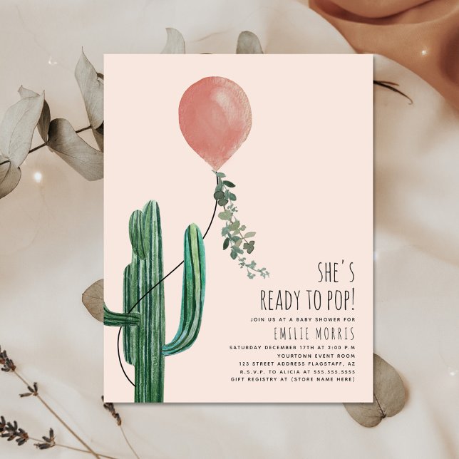 Invitación Listo para mostrar el Cactus de globo Baby Shower  (Subido por el creador)