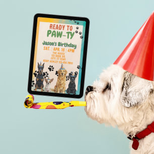 Invitación Listo para PAW-TY, perros fiesteros, cumpleaños