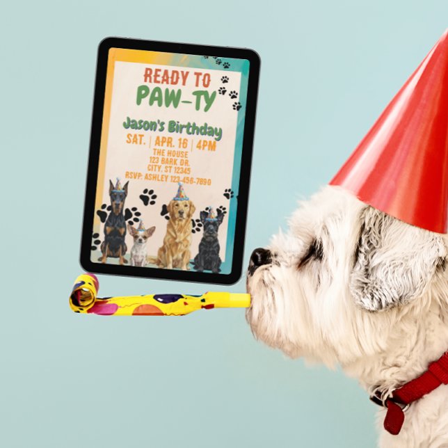 Invitación Listo para PAW-TY, perros fiesteros, cumpleaños (Subido por el creador)