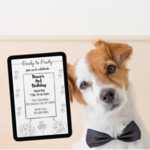 Invitación Listo para Pawty, Cumpleaños de perro de línea neg