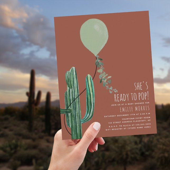 Invitación Listo para pop Balón Cactus Terracotta Baby Shower (Subido por el creador)