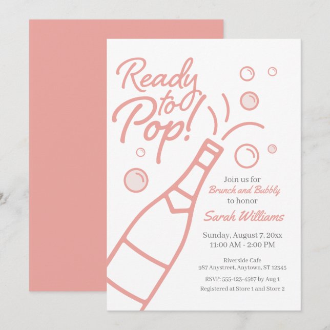 Invitación Listo para Pop Brunch y Bubbly Rosé Baby Shower (Anverso / Reverso)