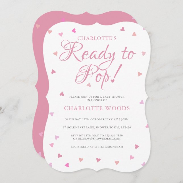 Invitación Listo Para Pop Corazones Rosa Baby Shower / Sprink (Anverso / Reverso)