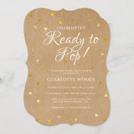 Invitación Listo Para Pop Gold Hearts Rústicos Kraft De Baby