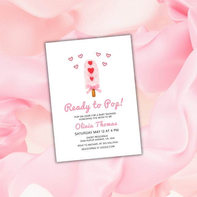 Invitación Listo Para Pop Heart Bow Ice Cream Baby Shower (Ready To Pop Heart Bow Ice Cream Baby Shower Invitation)