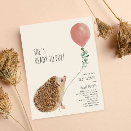 Invitación Listo para pop Hedgehog Pink Balloon Baby Shower