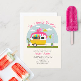 Invitación Listo Para Pop Ice Camión Camper Baby Shower Rosa