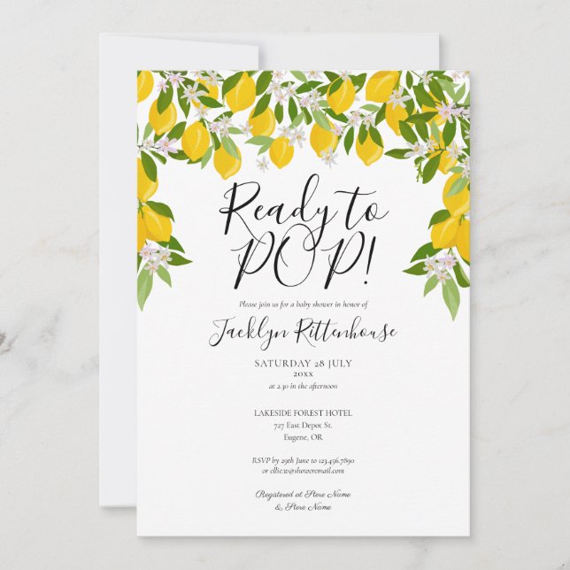 Invitación Listo para POP Lemons Blossom Greenery Baby Shower (Anverso)