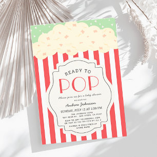 Invitación Listo para pop Popcorn Red Stripe Baby Shower