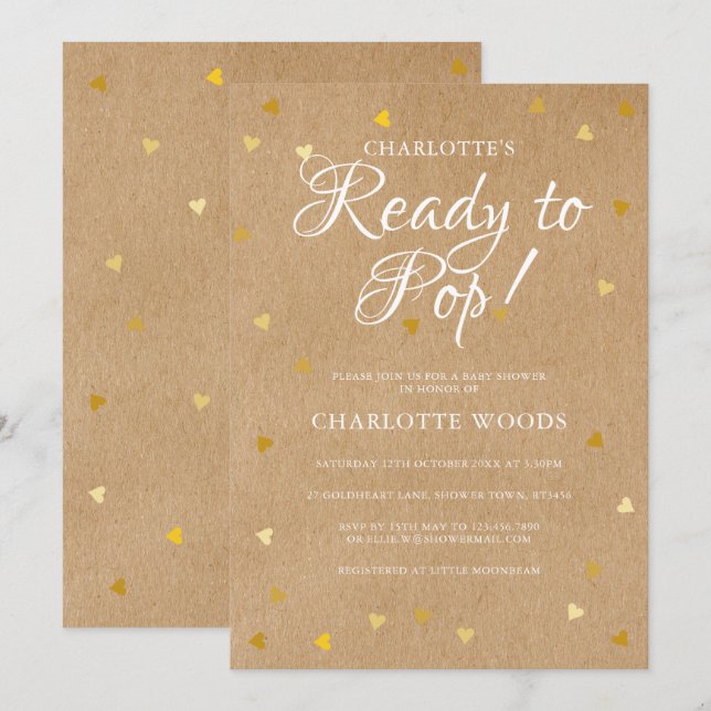 Invitación Listo para sacar Baby Shower / Sprinkle Gold Heart (Anverso / Reverso)