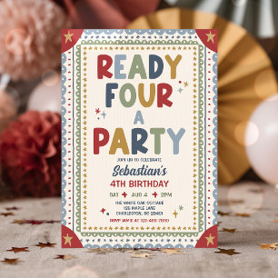 Invitación Listo para una fiesta divertida niño cumpleaños 4