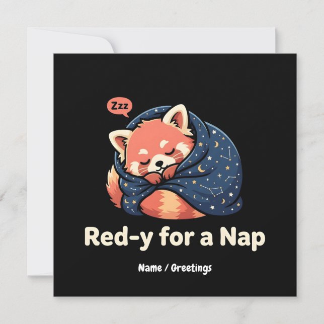 Invitación Listo Para Una Siesta Panda Rojo Dormilón Kawaii (Anverso)