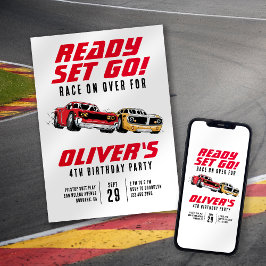 Invitación Listo Set Go! Fiesta de cumpleaños de los coches