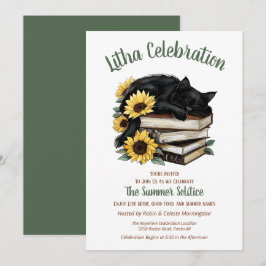 Invitación Litha Girasol del Solsticio de Verano Gato y Libro
