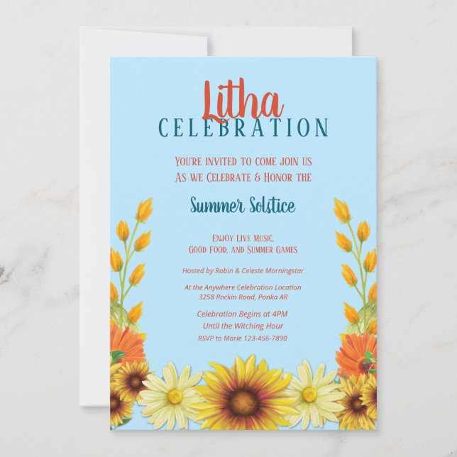 Invitación Litha Solstice Sunflower Daisy Summer Fiesta (Anverso)