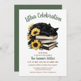 Invitación Litha Solsticio de Verano Girasol Gato y Libros