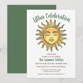 Invitación Litha Solsticio de Verano Sol Amarillo Sonriente