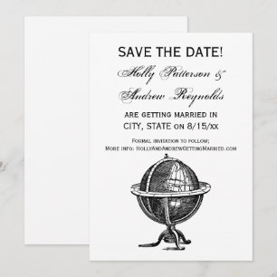 Invitación Litografía de Globo Terráqueo Antiguo Dibujo BW