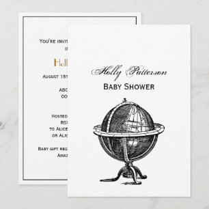 Invitación Litografía de Globo Terráqueo Antiguo Dibujo BW