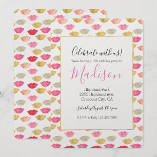 Invitación Litros de acuarela rosados rojos dorados