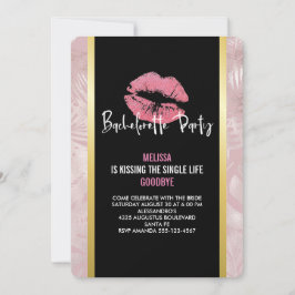 Invitación Litros Purpurinas rosados y hojas tropicales de or