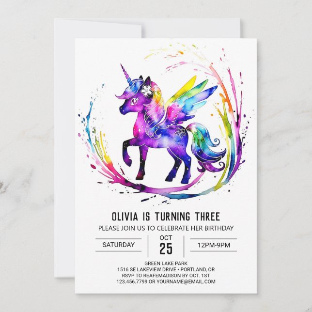 Invitación Little Adorable Unicorn Digital Birday (Anverso)