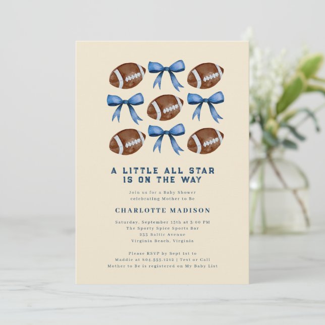 Invitación Little All Star Football and Bows Baby Shower (Anverso de pie)