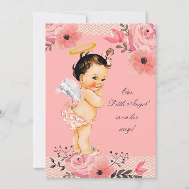 Invitación Little Angel Watercolor Flowers Baby Shower (Anverso)