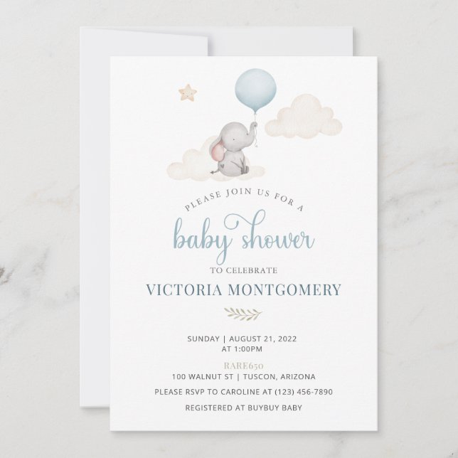 Invitación Little Baby Elephant Baby Shower Invitation (Anverso)