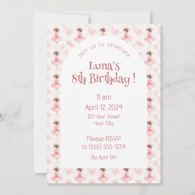 Invitación Little Ballerina #3 - Brunette Chica (Anverso)