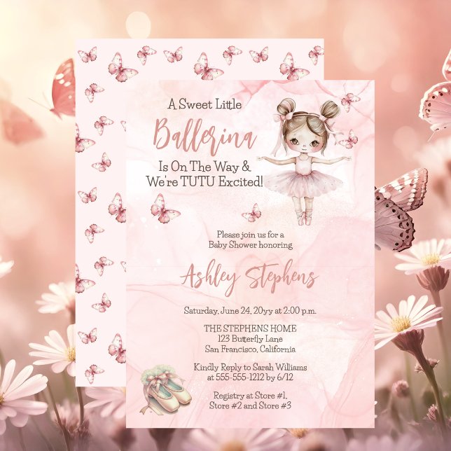 Invitación Little Ballerina Está En Camino Tutu Baby Shower ("A Sweet Little Ballerina Is On The Way & We're TUTU Excited!" Pink Girl Baby Shower Invitation)